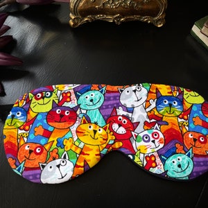 Schlafmaske Schlafbrille Bunte Katzen Cartoon, Nacht, Wellness, SPA, gut schlafen, Entspannung - Ruhe - Reise - Gesichtsmaske - Gothic