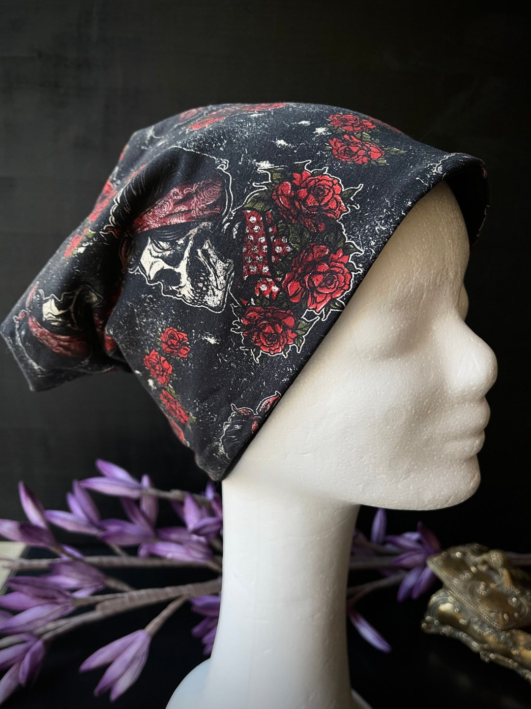Flower Sugar Skull Beanie Hat - Slouchy Knit Cap For Men & Women, Warm Winter Headwear - View #9