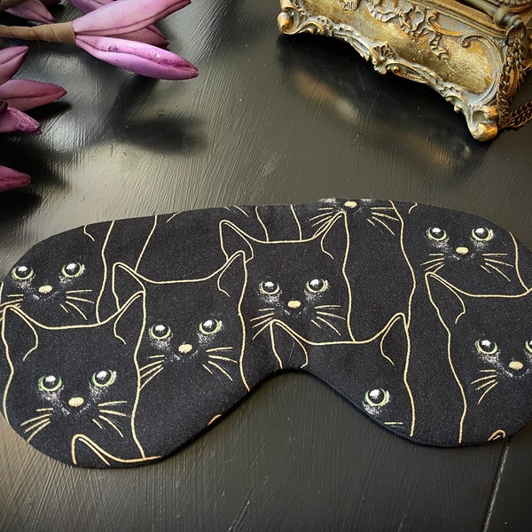 Slaapmasker slaapmasker, zwarte katten met goud, nobel, nacht, wellness, SPA, goed slapen, ontspanningsreis gezichtsmasker schoonheid gotisch