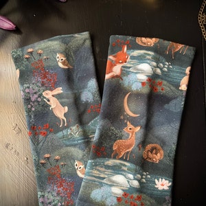 Cuffs forest night, rabbit, owl, deer, fox, moon, black, hand warmers, arm protectors, arm warmers, wrist warmers - Gothic - Goth - Rock