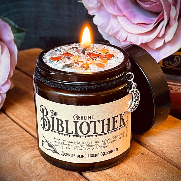 Handgemachte Sojakerze Die geheime Bibliothek, Duftkerze aus reinem Sojawachs, Apothekerglas, 120 ml, hübsches Geschenk, Soy Wax, Gothic