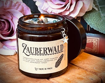 Handgemachte Sojakerze Zauberwald, Duftkerze aus reinem Sojawachs, Apothekerglas, 120 ml, hübsches Geschenk, Soy Wax, Wellness - Gothic