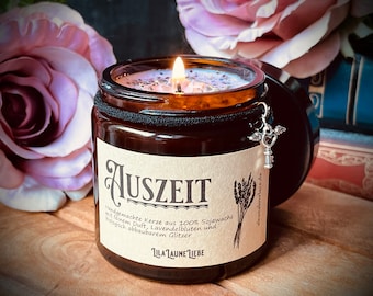 Handgemachte Sojakerze Auszeit, Duftkerze aus reinem Sojawachs, Apothekerglas, 120 ml, hübsches Geschenk, Soy Wax, Wellness - Gothic