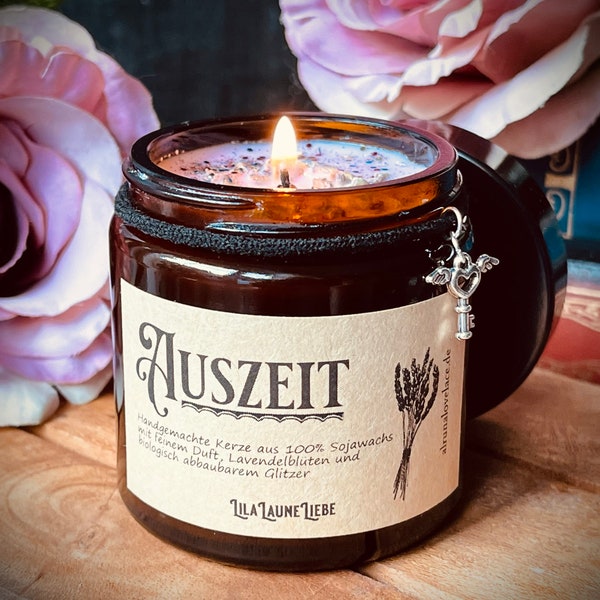 Handgemachte Sojakerze Auszeit, Duftkerze aus reinem Sojawachs, Apothekerglas, 120 ml, hübsches Geschenk, Soy Wax, Wellness - Gothic