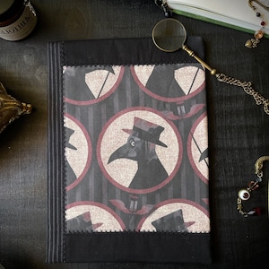 Book cover plague doctor, flowers, unique, patchwork, booksleve, book bag, book cover, for books, tablet & e-reader, bookmark, gift, gothic image 1