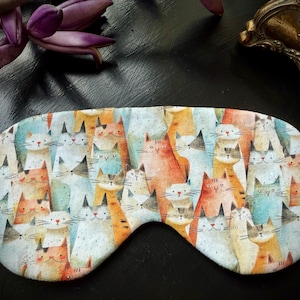 Schlafmaske Schlafbrille Bunte Katzen Comic, Nacht, Wellness, SPA, gut schlafen, Entspannung - Ruhe - Reise - Gesichtsmaske - Gothic