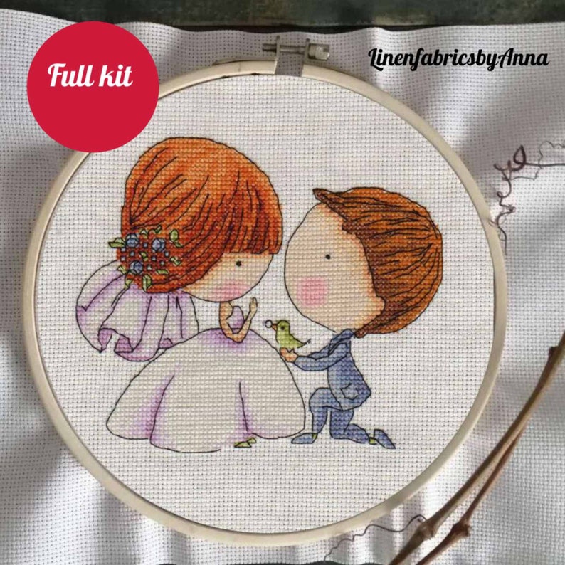 Embroidery kit wedding lovers love cross stitch kit mother/'s day gift modern hand embroidery beginner embroidery materials included