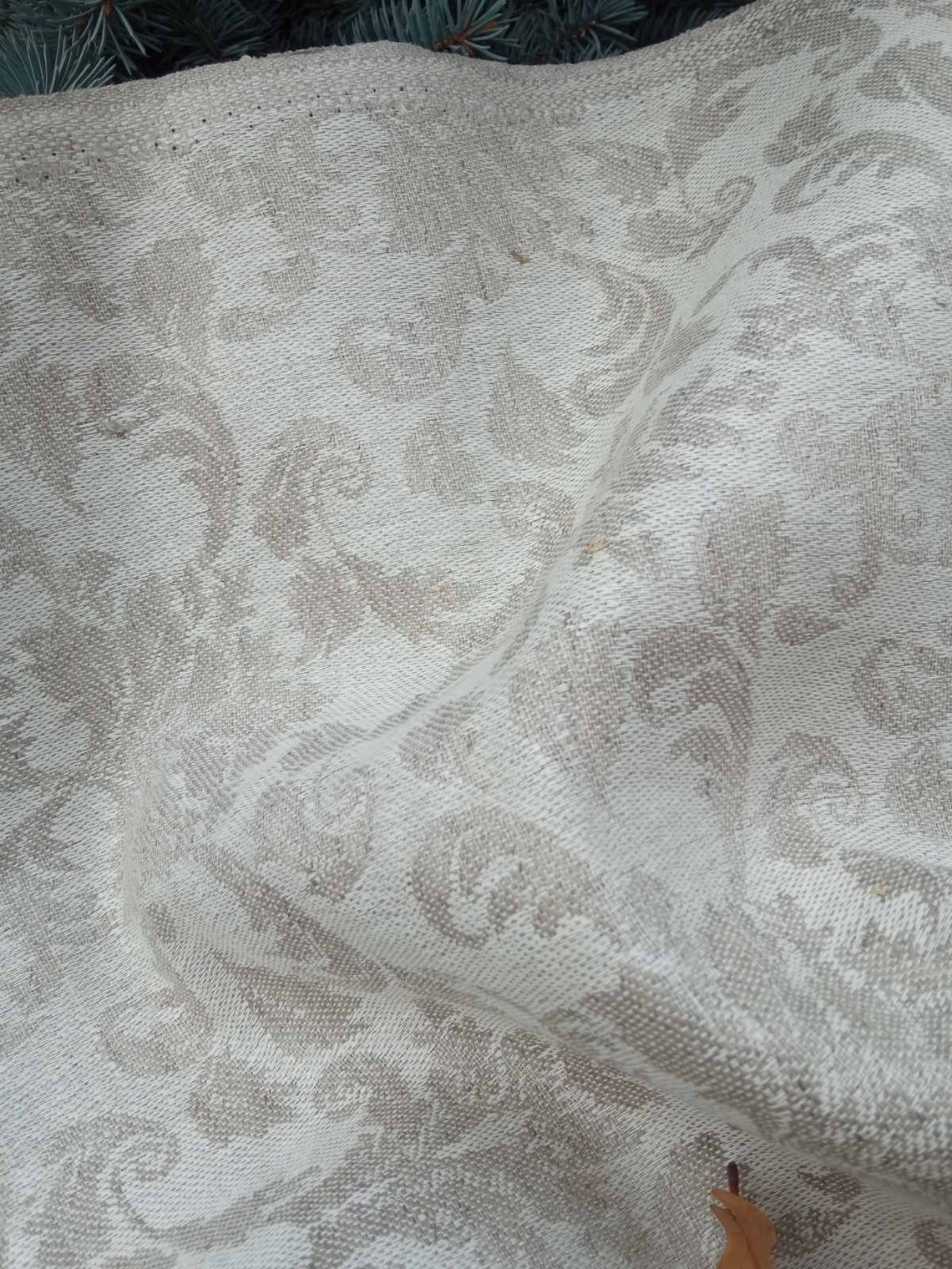 Jacquard fabric jacquard linen cotton fabric beige softened Etsy