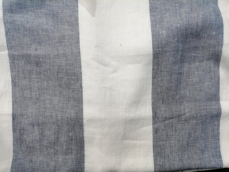Natural white and blue linen striped fabric wide 150 cm 59 | Etsy
