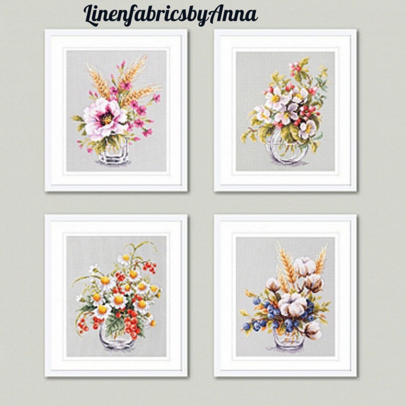 Flowers Cross Stitch Embroidery Kit Beginner Hand Embroidery Etsy