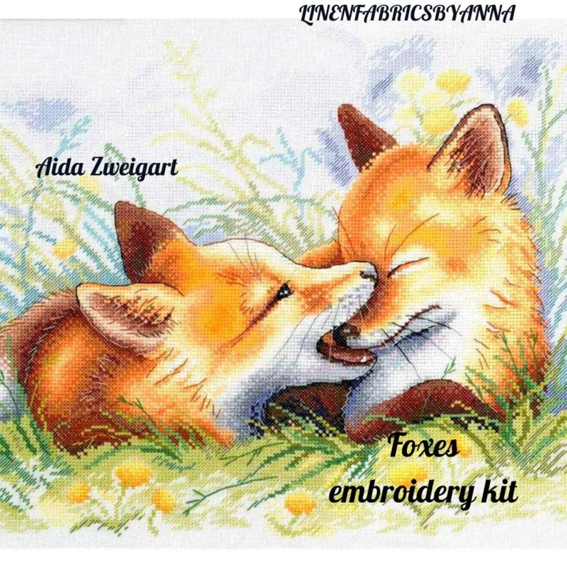 foxes cross stitch embroidery kit beginner hand embroidery kit Animal embroidery kit modern hand embroidery materials included gift