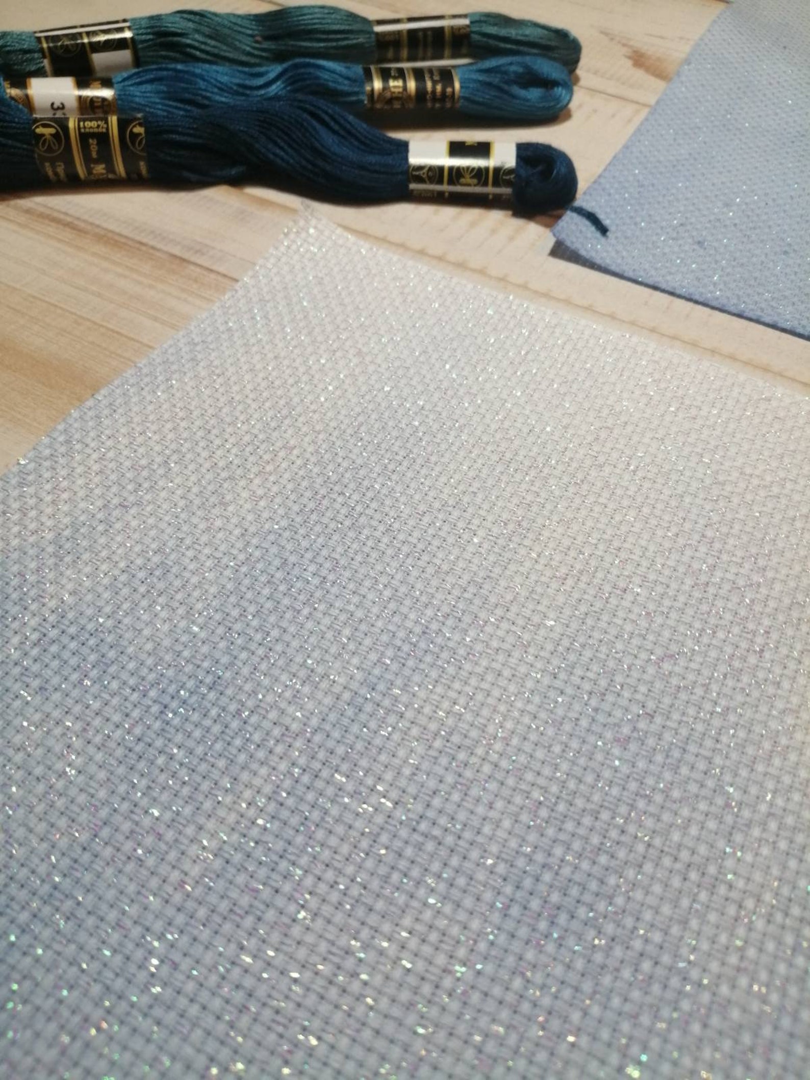 Azure Hand Dyed Aida Cloth Glitter Aida Fabric 14 Count Etsy