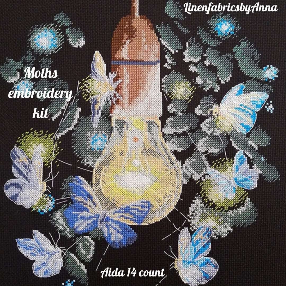 Insects Cross Stitch kit embroidery pattern Moth modern Etsy