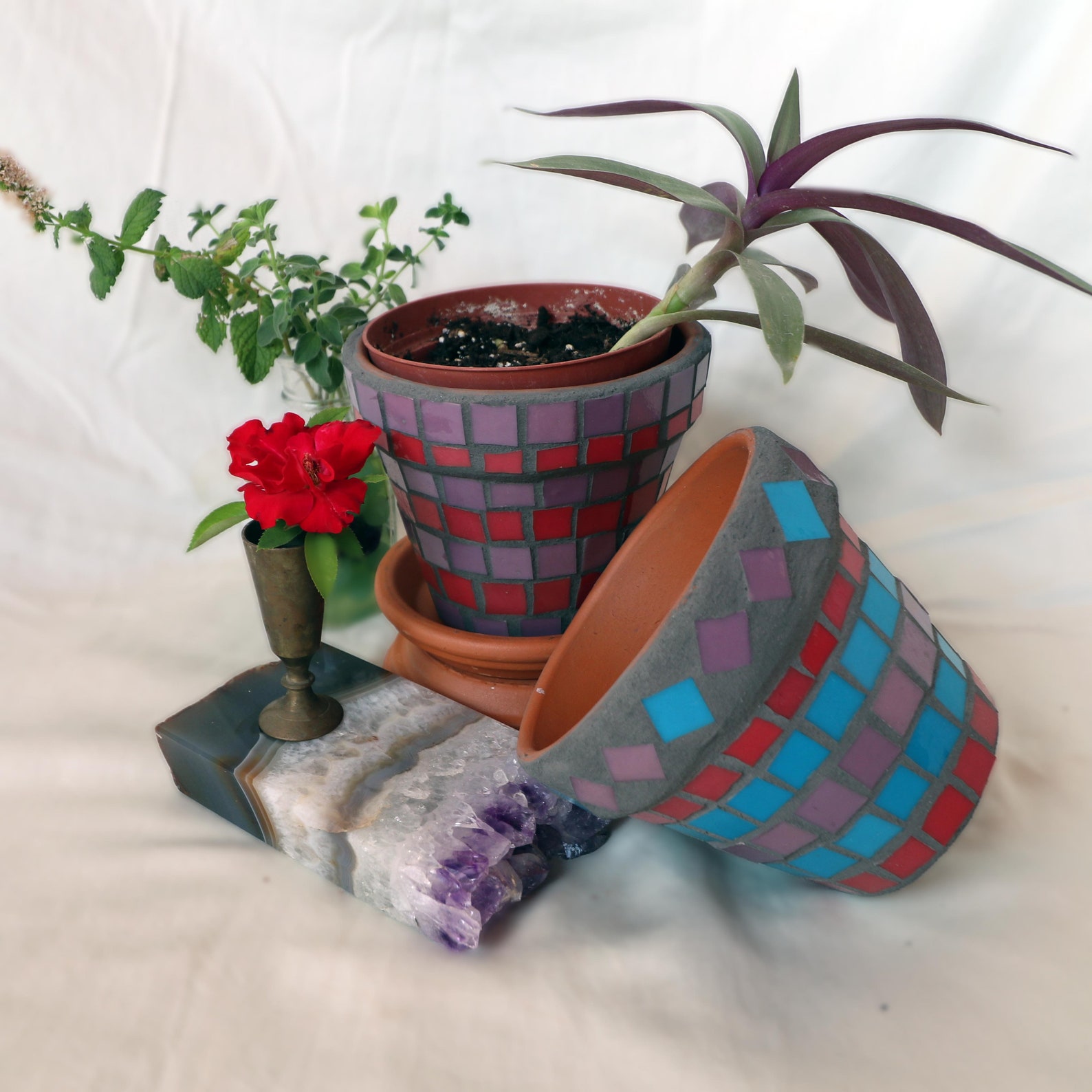 Mosaic Planter Stained Glass Mosaic Pot for House Plant with Etsy