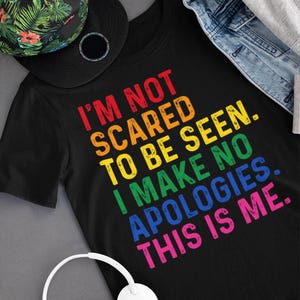 I&#39;m Not Scared To Be Seen Make No Apology This Is Me T-Shirt | LGBT Gay Lesbian Bisexual Transgender Pride Month TShirt LGBTQ Awareness Tee