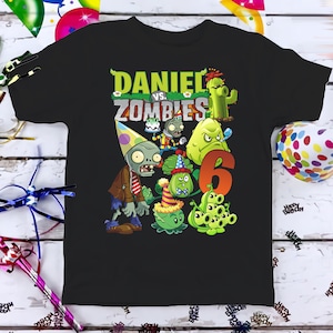 Plants vs Zombies Gaming Birthday T-Shirt, Custom Personalized Boy Girl Cartoon Birthday Shirt, Kids Toddler Birthday Gift For Son Daughter