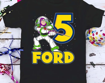 Buzz Lightyear Space Ranger Birthday T-Shirt, Custom Personalized Cartoon Birthday Shirt, Kids Toddler Birthday Gift For Son Daughter