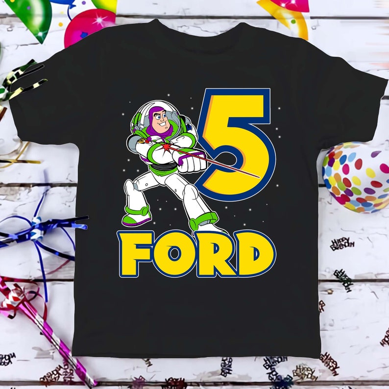Buzz Lightyear Space Ranger Birthday T-Shirt, Custom Personalized Cartoon Birthday Shirt, Kids Toddler Birthday Gift For Son Daughter image 1
