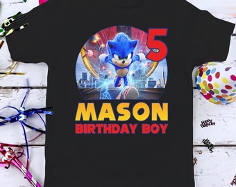 Sonic The Hedgehog Birthday T-Shirt, Custom Personalized Boy Girl Cartoon Birthday Shirt, Kids Toddler Birthday Gift For Son Daughter