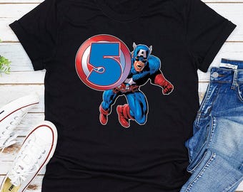 Captain America Avengers Birthday T-Shirt, Superhero Marvel Custom Personalized Boy Girl Birthday Shirt, Kids Toddler Birthday Gift