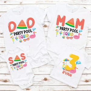 Family Matching Party Pool Birthday T-Shirt, Summer Watermelon Party Mom Dad Custom Personalized Boy Girl Kids Toddler Birthday Shirt Gift