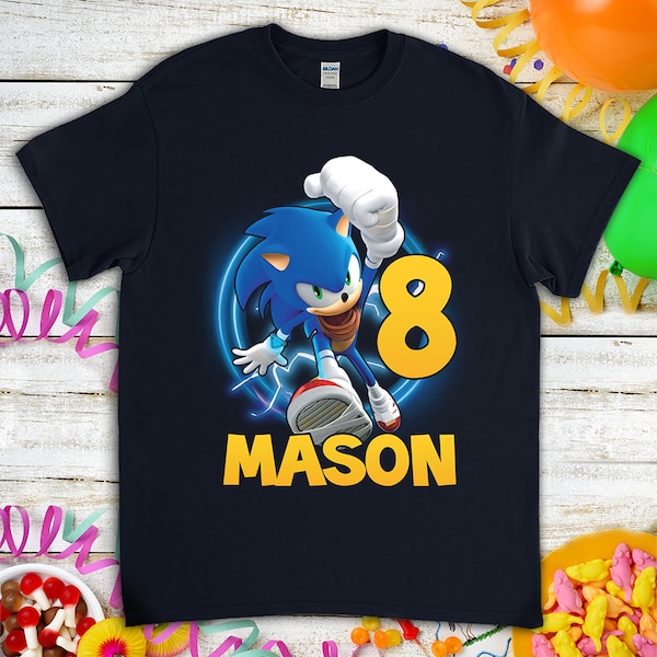 Sonic The Hedgehog Birthday T-Shirt, Custom Personalized Boy Girl Cartoon Birthday Shirt, Kids Toddler Birthday Gift For Son Daughter