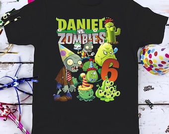 Plants vs Zombies Gaming Birthday T-Shirt, Custom Personalized Boy Girl Cartoon Birthday Shirt, Kids Toddler Birthday Gift For Son Daughter