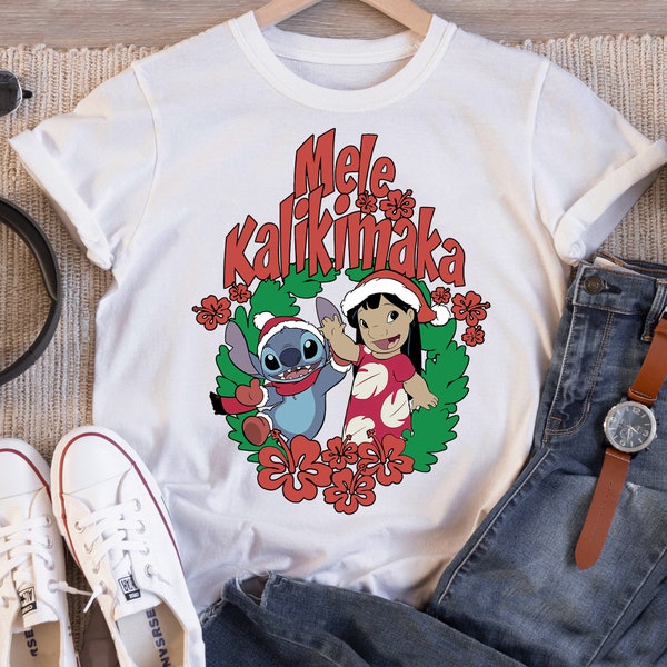 Disney Lilo Stitch Mele Kalikimaka Christmas Best Friends Matching Shirt, Stitch Besties Christmas Shirt, Disney Holiday Vacation Trip Gift