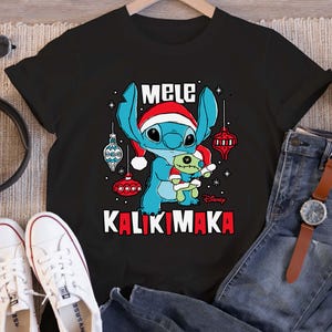 Cute Disney Stitch Christmas Mele Kalikimaka Wreath T-Shirt, Mickey&#39;s Very Merry Xmas Party Tee, Disneyland Vacation Family Trip Gift