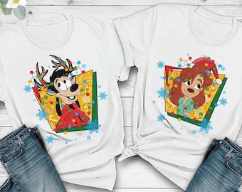 A Goofy Movie Couples Santa Her Max His Roxanne Christmas Light Shirt, Mickey's Very Merry Christmas Tee, Disney Disneyland Vacation Gift