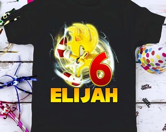 Super Sonic The Hedgehog Birthday T-Shirt, Custom Personalized Boy Girl Cartoon Birthday Shirt, Kids Toddler Birthday Gift For Son Daughter