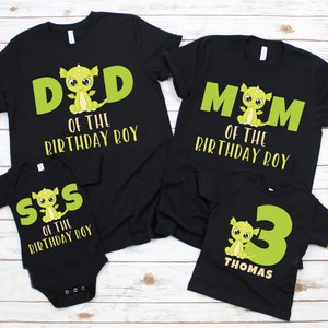 Family Matching Little Dragon Birthday T-Shirt, Cute Sweet Green Dragon Family Custom Personalized Boy Girl Kids Toddler Birthday Shirt Gift