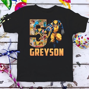 X-men Wolverine anniversaire T-Shirt, personnalisé personnalisé garçon fille dessin animé anniversaire chemise, enfant en bas âge cadeau d’anniversaire pour fils fille
