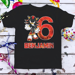 T-shirt d'anniversaire Sonic Shadow The Hedgehog, chemise d'anniversaire de bande dessinée garçon fille personnalisée personnalisée, cadeau d'anniversaire enfant en bas âge pour fils fille