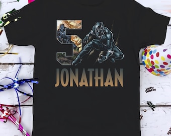 Black Panther Wakanda Superhero Birthday T-Shirt, Custom Personalized Boy Girl Birthday Shirt, Kids Toddler Birthday Gift For Son Daughter