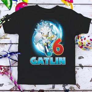 Sonic Silver The Hedgehog Birthday T-Shirt, Custom Personalized Boy Girl Cartoon Birthday Shirt, Kids Toddler Birthday Gift For Son Daughter