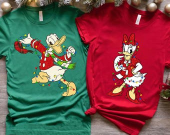 Disney Couple Donald Duck and Daisy Christmas Light Shirt, Funny Merry Xmas Party, Disneyland Vacation Holiday Gift, Family Matching