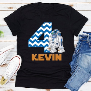 Star Wars R2D2 Droid Birthday T-Shirt, Custom Personalized Boy Girl Cartoon Birthday Shirt, Kids Toddler Birthday Gift For Son Daughter