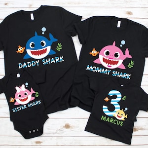 Family Matching Shark Birthday T-Shirt, Funny Baby Shark And Family Custom Personalized Boy Girl Kids Toddler Birthday Shirt Gift