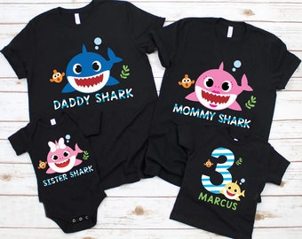 Family Matching Shark Birthday T-Shirt, Funny Baby Shark And Family Custom Personalized Boy Girl Kids Toddler Birthday Shirt Gift
