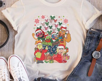 The Muppets Group Balloon Tea Cup Christmas Costume T-shirt, Disney Gonzo Fozzie Animal Kermit Xmas Tee, Disneyland Vacation Family Gift