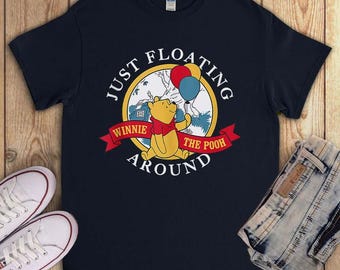 Camiseta unisex divertida con cuello en V y diseño de oso Winnie the Pooh flotando, sudadera con capucha, camiseta sin mangas, regalo para hombres, mujeres y niños