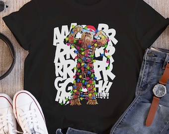 Retro Chewbacca Roar Christmas Lights Shirt, Funny Star Wars Chewie Darth Vader Xmas Tee, Disneyland Vacation Holiday Family Gift