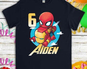 Spider-man Iron Man Birthday T-Shirt, The Avengers Custom Personalized Boy Girl Birthday Shirt, Kids Toddler Birthday Gift For Son Daughter