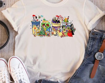 Christmas Snow White And Seven Dwarfs Coffee Latte Shirt, Snow White And Evil Queen Coffee Shirt Hoodie Shirt, Disney Halloween Shirt
