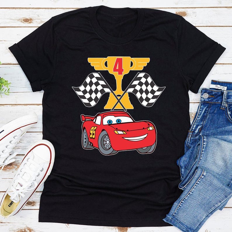 Disney Cars Lightning McQueen Birthday T-Shirt, Magic Kingdom Trip Custom Personalized Boy Girl Birthday Shirt, Kids Toddler Birthday Gift image 1