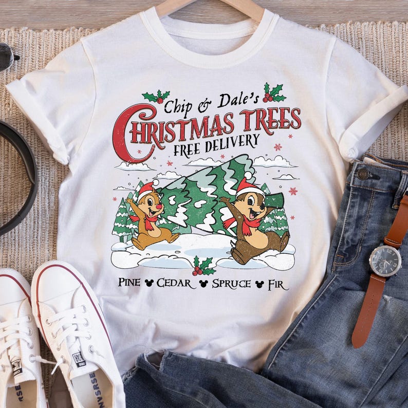 Disney Chip And Dale's Christmas Trees Free Delivery Christmas Funny Shirt, Chip N Dale Christmas Shirt, Magical Kingdom Chip N Dale Present image 1