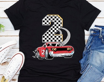 Camiseta de cumpleaños de coche de carreras, personalizada para niños y niñas, ideal como regalo de cumpleaños para niños pequeños, hijo o hija.