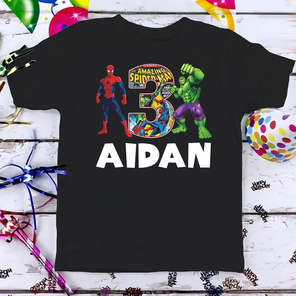 Avengers Spider-man and The Hulk Birthday T-Shirt, Custom Personalized Boy Girl Birthday Shirt, Kids Toddler Birthday Gift For Son Daughter