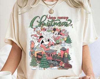 Disney Mickey and Friends Verry Merry Christmas Train Party Shirt, Comfort Color, Disney World Christmas Shirt, Disneyland Holiday Shirt